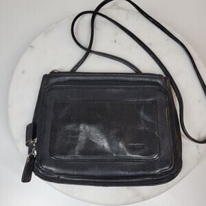 VTG Fossil Black Pebbled Leather‎ Purse 9"x7" Black Pockets Card Slots Crossbody